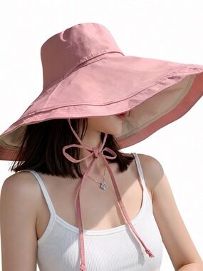 NWT Wide Brim Bendable Sun Hat with Chin Tie - Pink